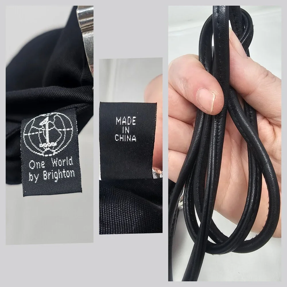 Vtg Rare Brighton One World Mini Mouse Crossbody Black Leather Ornate Kiss Lock - Picture 9 of 11